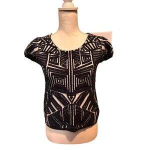 Moth Anthropologie XS‎ Petite Black White Textured Knit Short Sleeve Top